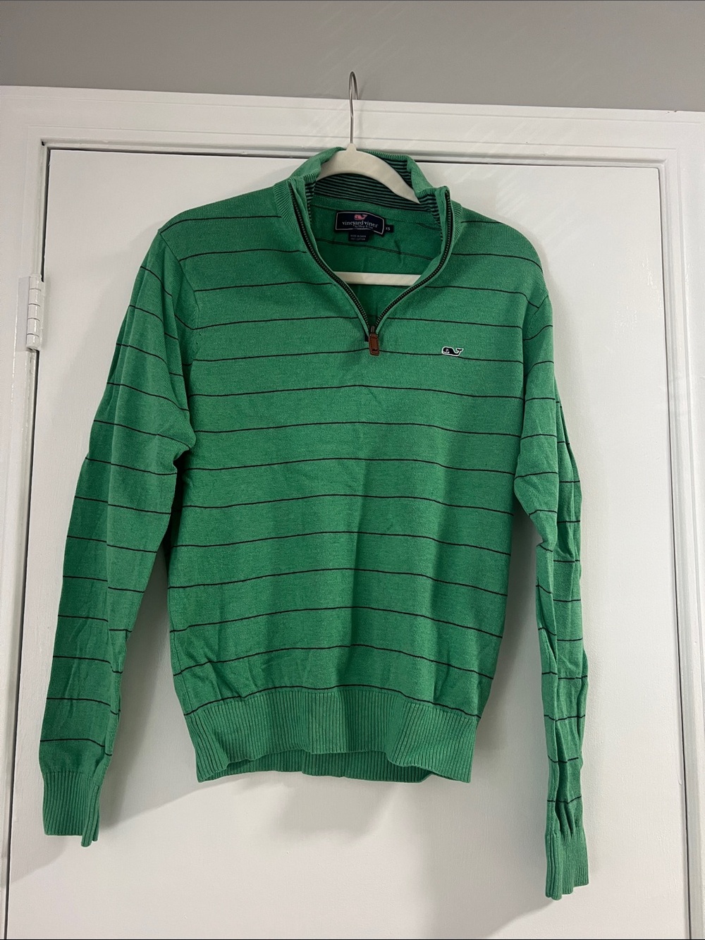 EUC Vineyard Vines Green Striped Quarter-Zip Pullover